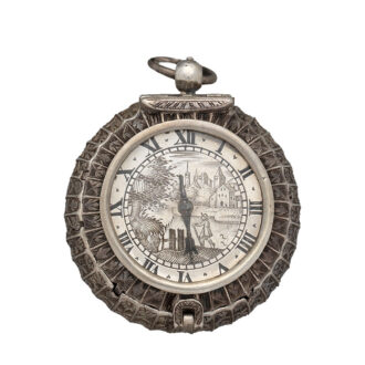 Early English silver one-handed watch with chain Circa 1640