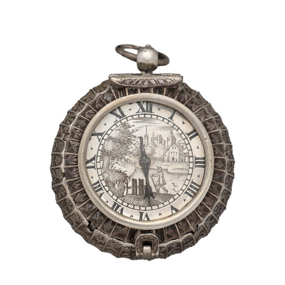 Early English silver one-handed watch with chain Circa 1640 Early English silver one-handed watch with chain Circa 1640