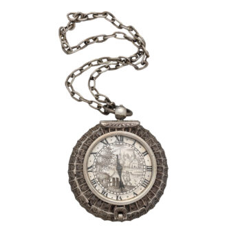 Early English silver one-handed watch with chain Circa 1640