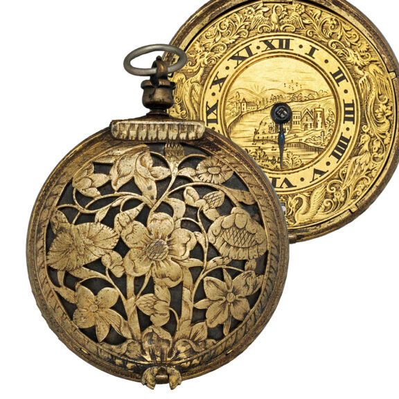 Rare English metal and silver lining verge pocket watch Circa 1665