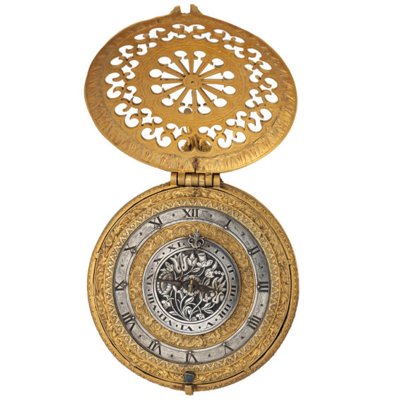English gilded brass clock watch with alarm Circa 1600