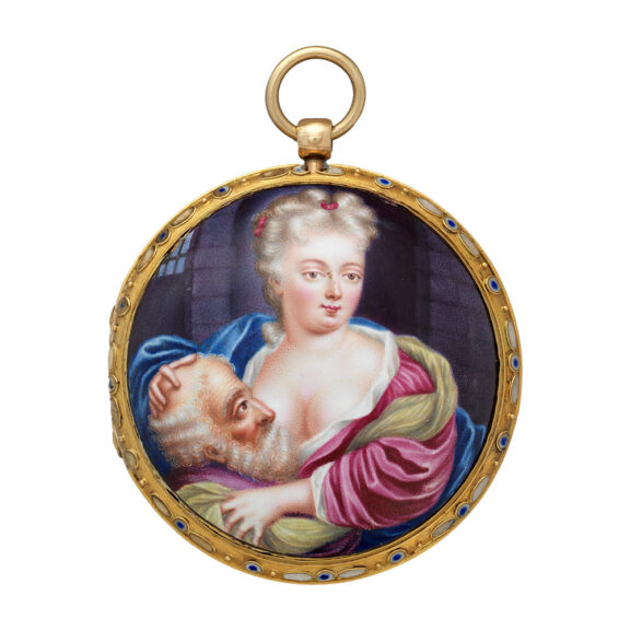 Decorative English gold and painted enamel verge watch Circa 1760 Decorative English gold and painted enamel verge watch Circa 1760