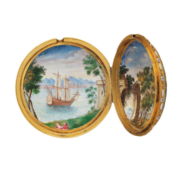 Decorative English gold and painted enamel verge watch Circa 1760 Decorative English gold and painted enamel verge watch Circa 1760
