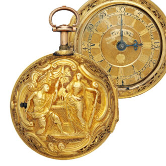 English gold repoussé repeater with champlevé dial Circa 1765