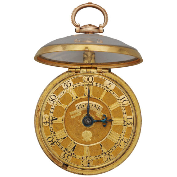 English gold repoussé repeater with champlevé dial Circa 1765 English gold repoussé repeater with champlevé dial Circa 1765
