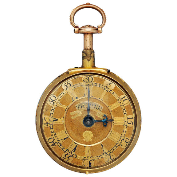English gold repoussé repeater with champlevé dial Circa 1765 English gold repoussé repeater with champlevé dial Circa 1765