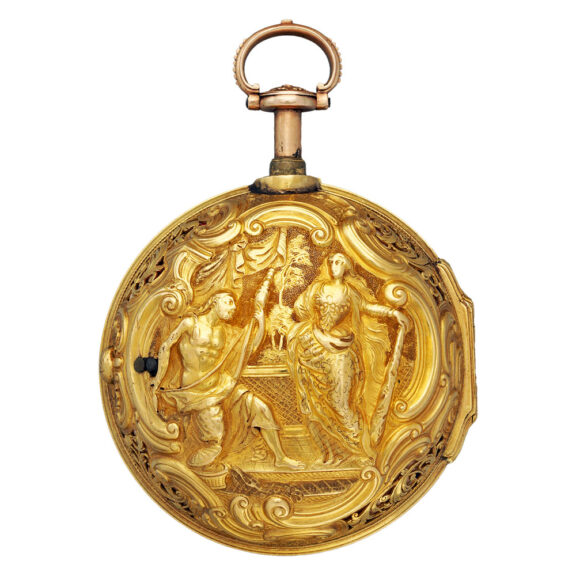 English gold repoussé repeater with champlevé dial Circa 1765 English gold repoussé repeater with champlevé dial Circa 1765