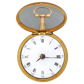 English open faced verge clock watch in pair cases Circa 1750