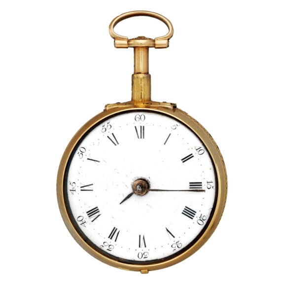 English open faced verge clock watch in pair cases Circa 1750 English open faced verge clock watch in pair cases Circa 1750