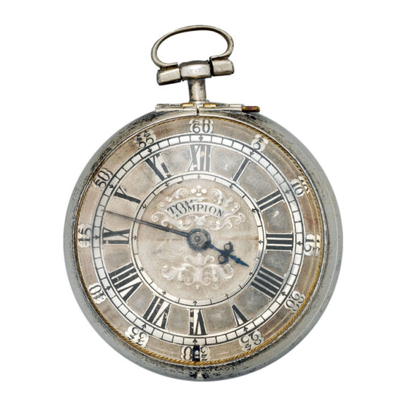 English silver and red tortoiseshell pair cased watch Circa 1685 English silver and red tortoiseshell pair cased watch Circa 1685