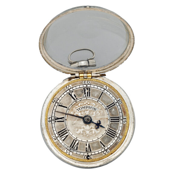 English silver and red tortoiseshell pair cased watch Circa 1685 English silver and red tortoiseshell pair cased watch Circa 1685