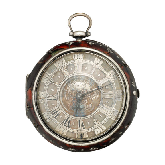 English silver repeating watch decorated with tortoiseshell Circa 1700 English silver repeating watch decorated with tortoiseshell Circa 1700