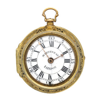 English silver gilt repoussé pair cased clock watch Circa 1750