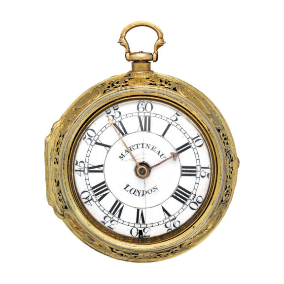 English silver gilt repoussé pair cased clock watch Circa 1750 English silver gilt repoussé pair cased clock watch Circa 1750