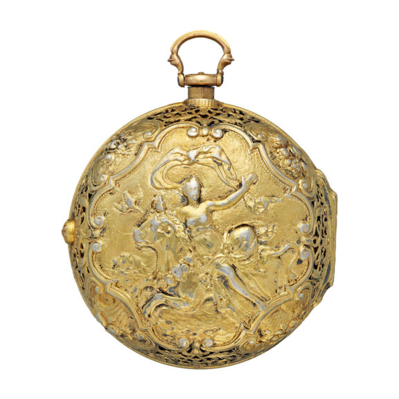 English silver gilt repoussé pair cased clock watch Circa 1750 English silver gilt repoussé pair cased clock watch Circa 1750