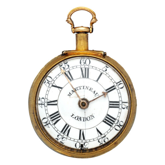 English silver gilt repoussé pair cased clock watch Circa 1750 English silver gilt repoussé pair cased clock watch Circa 1750