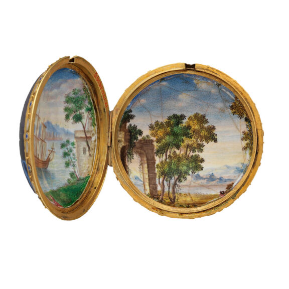 Decorative English gold and painted enamel verge watch Circa 1760 Decorative English gold and painted enamel verge watch Circa 1760