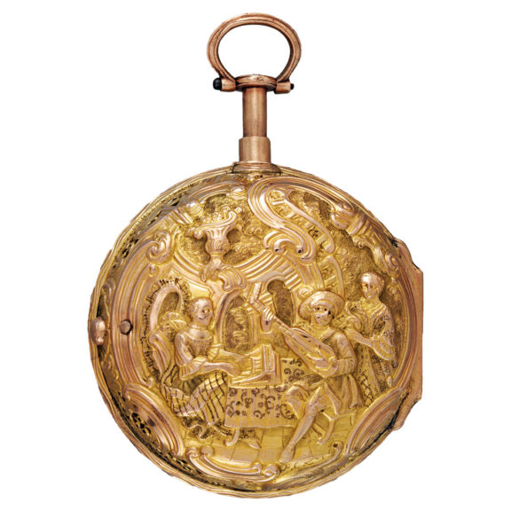 English gilt shagreen repoussé verge watch in a triple case Circa 1750 English gilt shagreen repoussé verge watch in a triple case Circa 1750