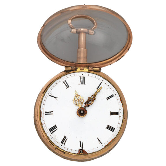 English gilt shagreen repoussé verge watch in a triple case Circa 1750 English gilt shagreen repoussé verge watch in a triple case Circa 1750