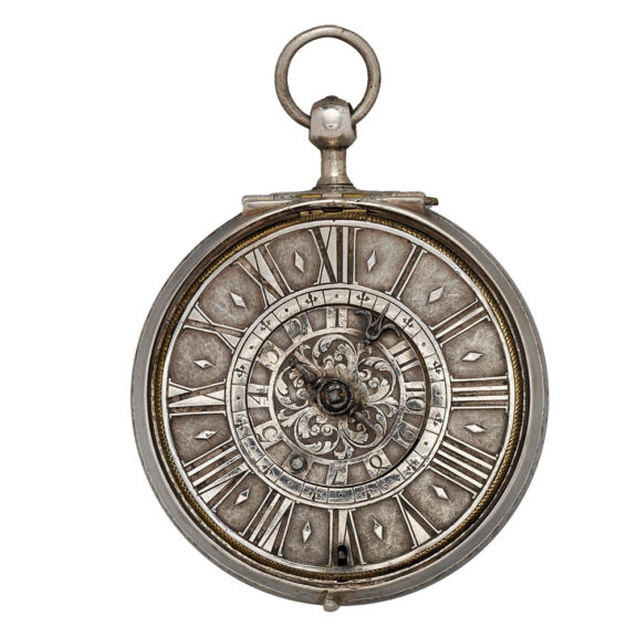 English silver pair cased single-handed verge with alarm Circa 1690 English silver pair cased single-handed verge with alarm Circa 1690