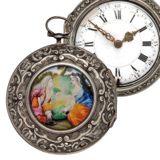 English silver enamel watch with repoussé decoration Circa 1700
