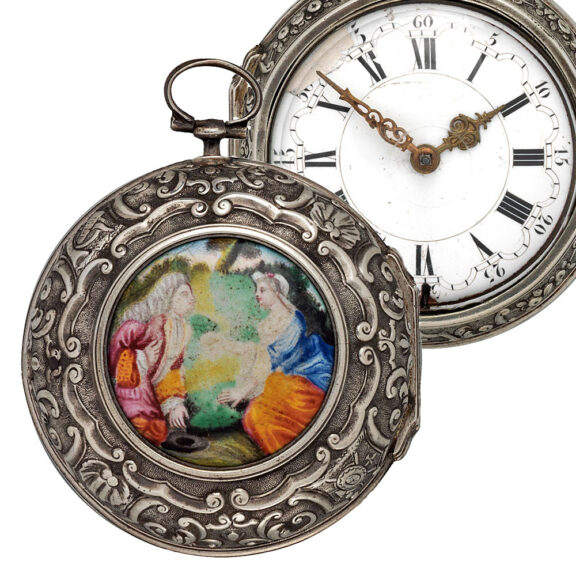 English silver enamel watch with repoussé decoration Circa 1700