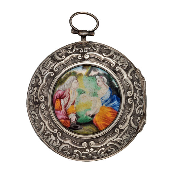 English silver enamel watch with repoussé decoration Circa 1700 English silver enamel watch with repoussé decoration Circa 1700
