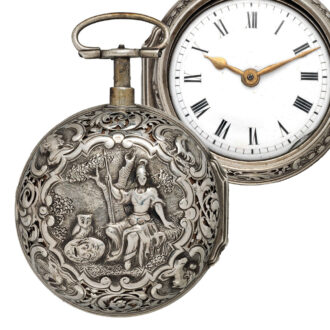 English verge pocket watch in repoussé silver case Circa 1720-1740
