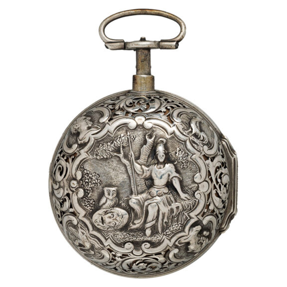 English verge pocket watch in repoussé silver case Circa 1720-1740 English verge pocket watch in repoussé silver case Circa 1720-1740