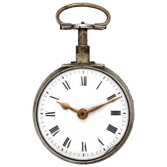 English verge pocket watch in repoussé silver case Circa 1720-1740 English verge pocket watch in repoussé silver case Circa 1720-1740