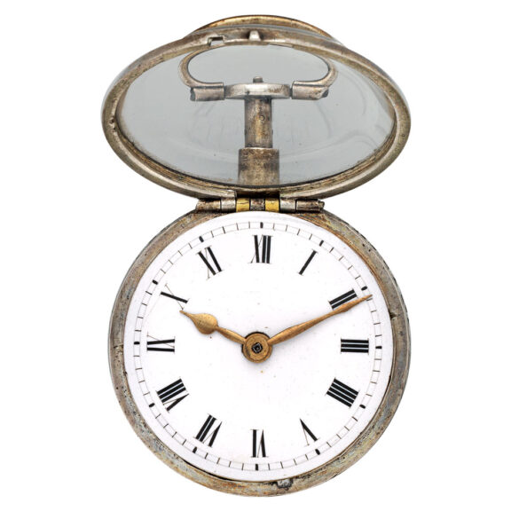 English verge pocket watch in repoussé silver case Circa 1720-1740 English verge pocket watch in repoussé silver case Circa 1720-1740