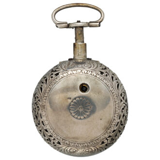 English verge pocket watch in repoussé silver case Circa 1720-1740