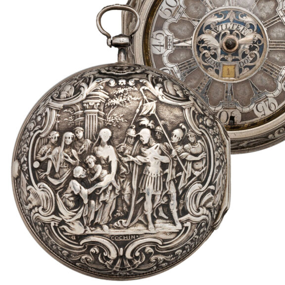 English verge watch with date in silver repoussé case Circa 1775
