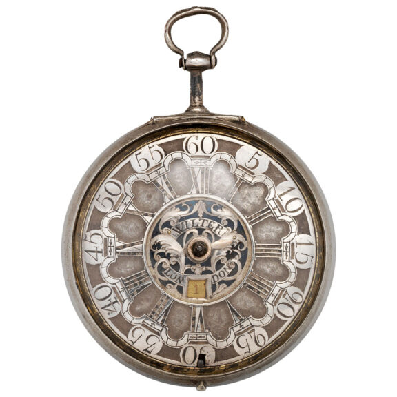 English verge watch with date in silver repoussé case Circa 1775 English verge watch with date in silver repoussé case Circa 1775
