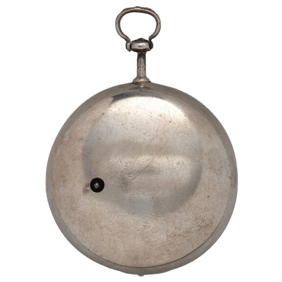 English verge watch with date in silver repoussé case Circa 1775 English verge watch with date in silver repoussé case Circa 1775