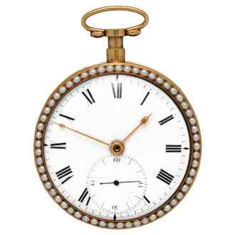 English gold enamel watch set with diamonds and pearls Circa 1800