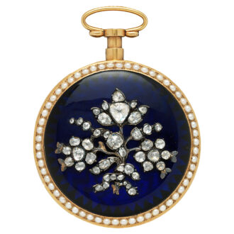 English gold enamel watch set with diamonds and pearls Circa 1800