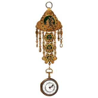 Unique French gold, enamel verge with chatelaine Circa 1770-90