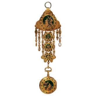 Unique French gold, enamel verge with chatelaine Circa 1770-90