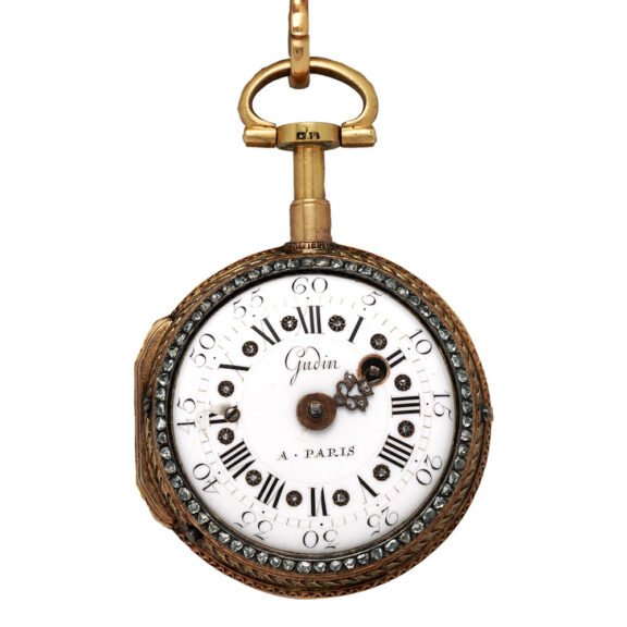 Unique French gold, enamel verge with chatelaine Circa 1770-90 Unique French gold, enamel verge with chatelaine Circa 1770-90