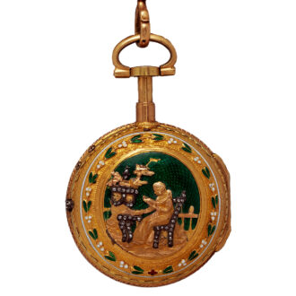 Unique French gold, enamel verge with chatelaine Circa 1770-90