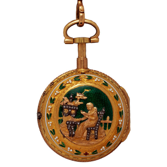 Unique French gold, enamel verge with chatelaine Circa 1770-90 Unique French gold, enamel verge with chatelaine Circa 1770-90