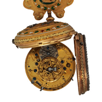 Unique French gold, enamel verge with chatelaine Circa 1770-90