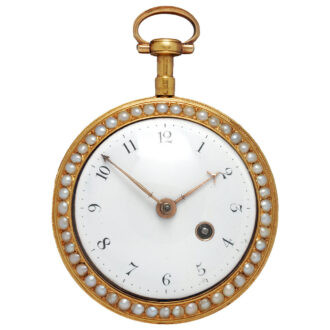 English gold enamel watch set with pearl and diamonds Circa 1790