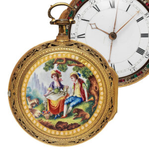 English gilt bronze, enamel centre seconds watch Circa 1800
