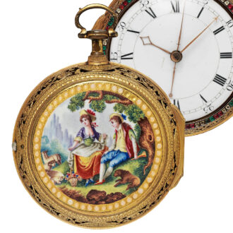 English gilt bronze, enamel centre seconds watch Circa 1800
