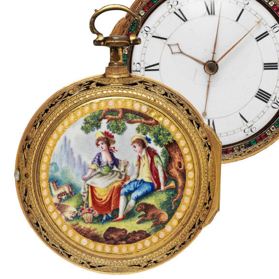 English gilt bronze, enamel centre seconds watch Circa 1800