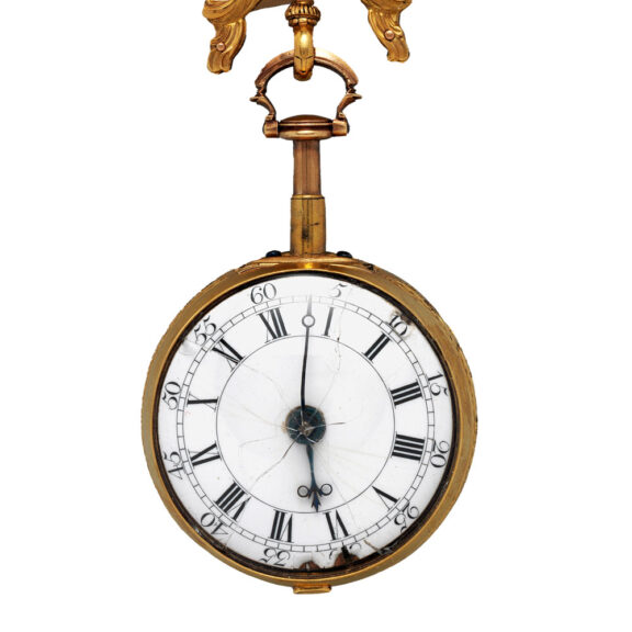English gold and enamel verge with chatelaine from the 18th century English gold and enamel verge with chatelaine from the 18th century