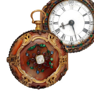 English gold and agate repeating watch set with cardinal gems Circa 1780