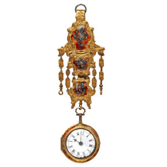 English gold and enamel verge with chatelaine from the 18th century English gold and enamel verge with chatelaine from the 18th century